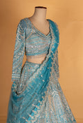 Designer Aqua Blue Heavy Embroidered Bridal Lehenga Choli with Dupatta