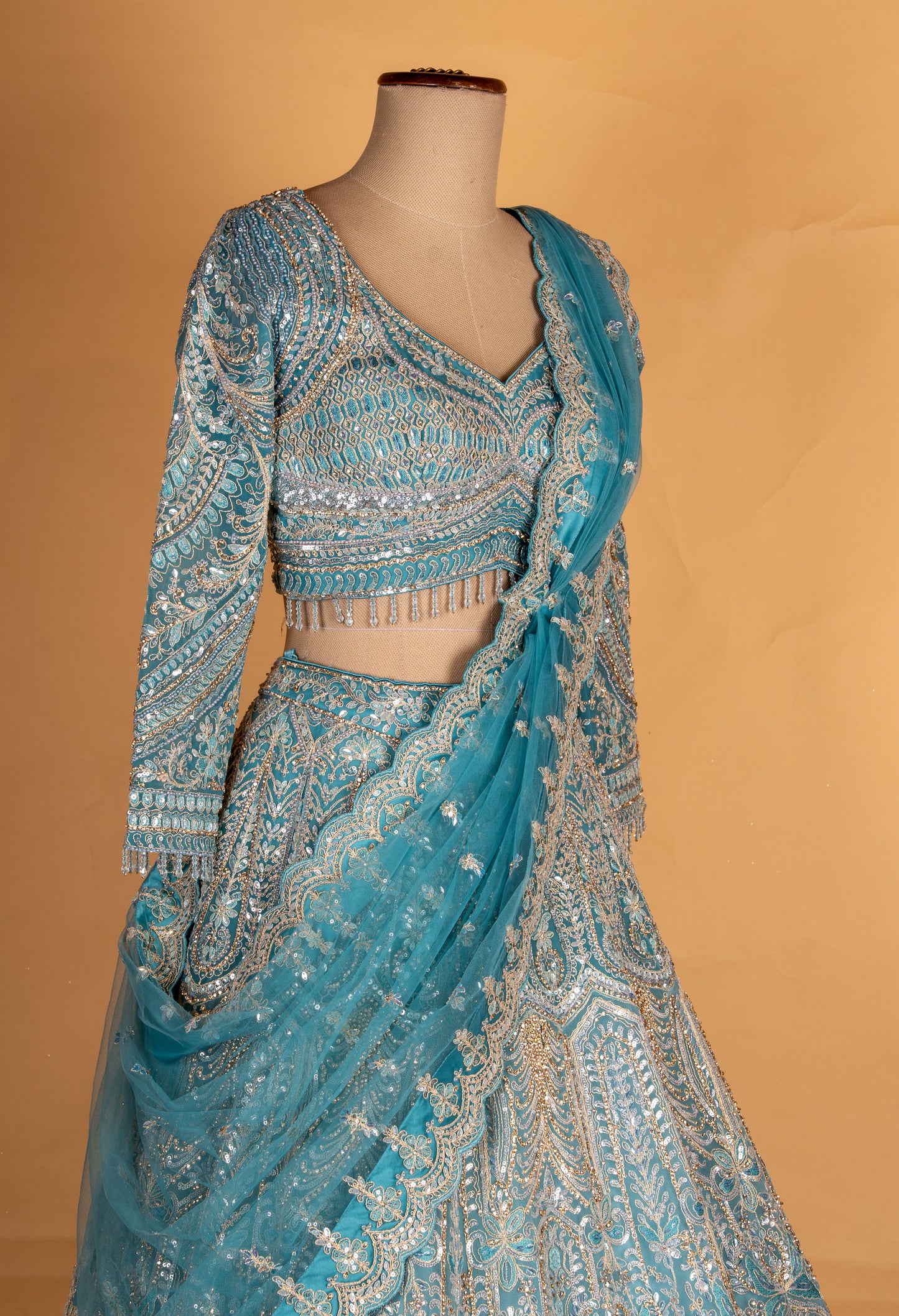 Designer Aqua Blue Heavy Embroidered Bridal Lehenga Choli with Dupatta