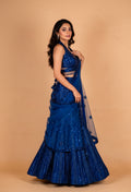 Royal Blue Sequin Mermaid Lehenga with Embellished Blouse & Net Dupatta