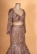 Dusty Rose Sequin Embroidered Lehenga Set with Full-Sleeve Blouse & Net Dupatta