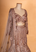 Dusty Rose Sequin Embroidered Lehenga Set with Full-Sleeve Blouse & Net Dupatta