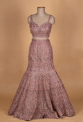Dusty Rose Heavy Embroidered Bridal Lehenga with Net Dupatta