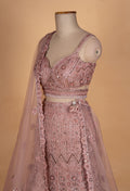 Dusty Rose Heavy Embroidered Bridal Lehenga with Net Dupatta