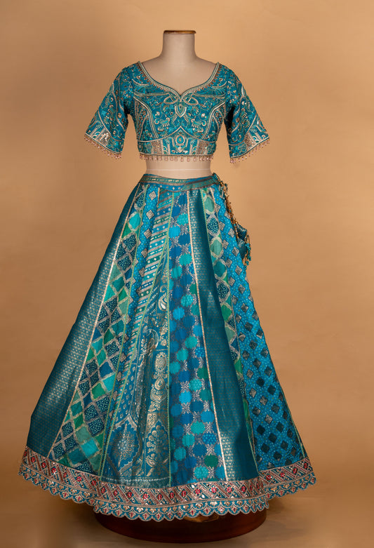 Teal green traditional embroidered lehenga choli with dupatta – product image 2