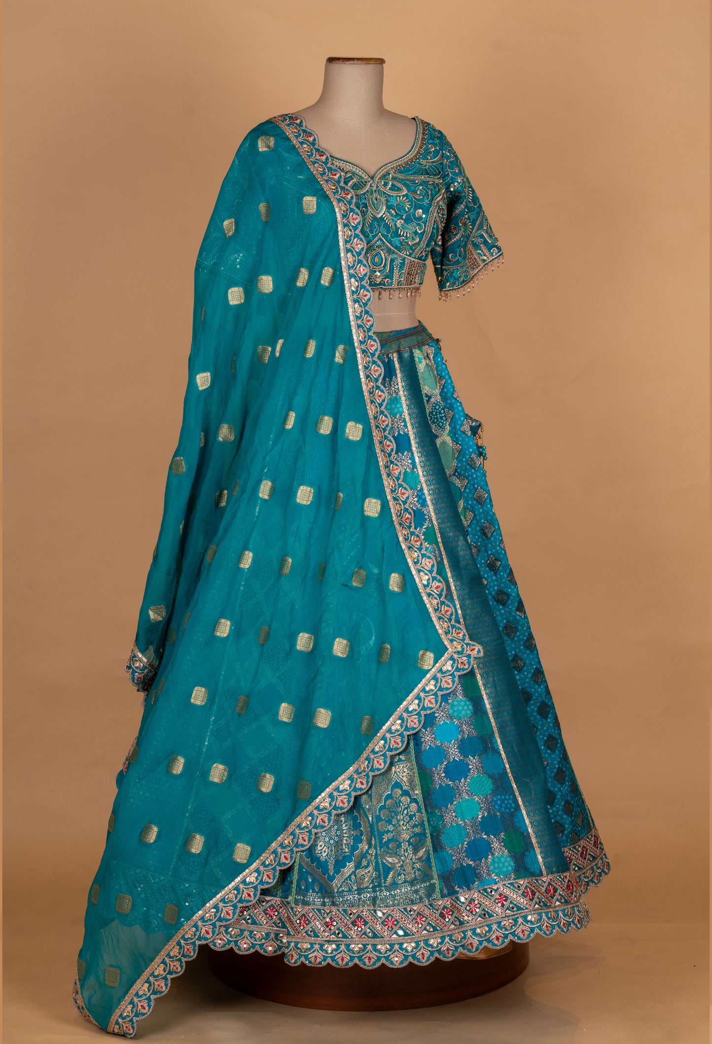 Teal Green Traditional Embroidered Lehenga Choli with Dupatta