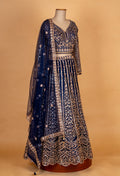 Royal Navy Blue Heavy Embroidered Lehenga Choli with Net Dupatta