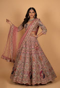 Blush Pink Multicolor Embroidered Bridal Lehenga with Net Dupatta