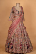 Blush Pink Multicolor Embroidered Bridal Lehenga with Net Dupatta