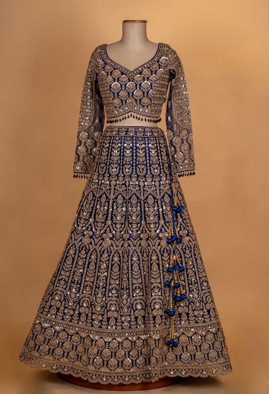 Midnight blue heavy embroidered lehenga choli with net dupatta – product image 2