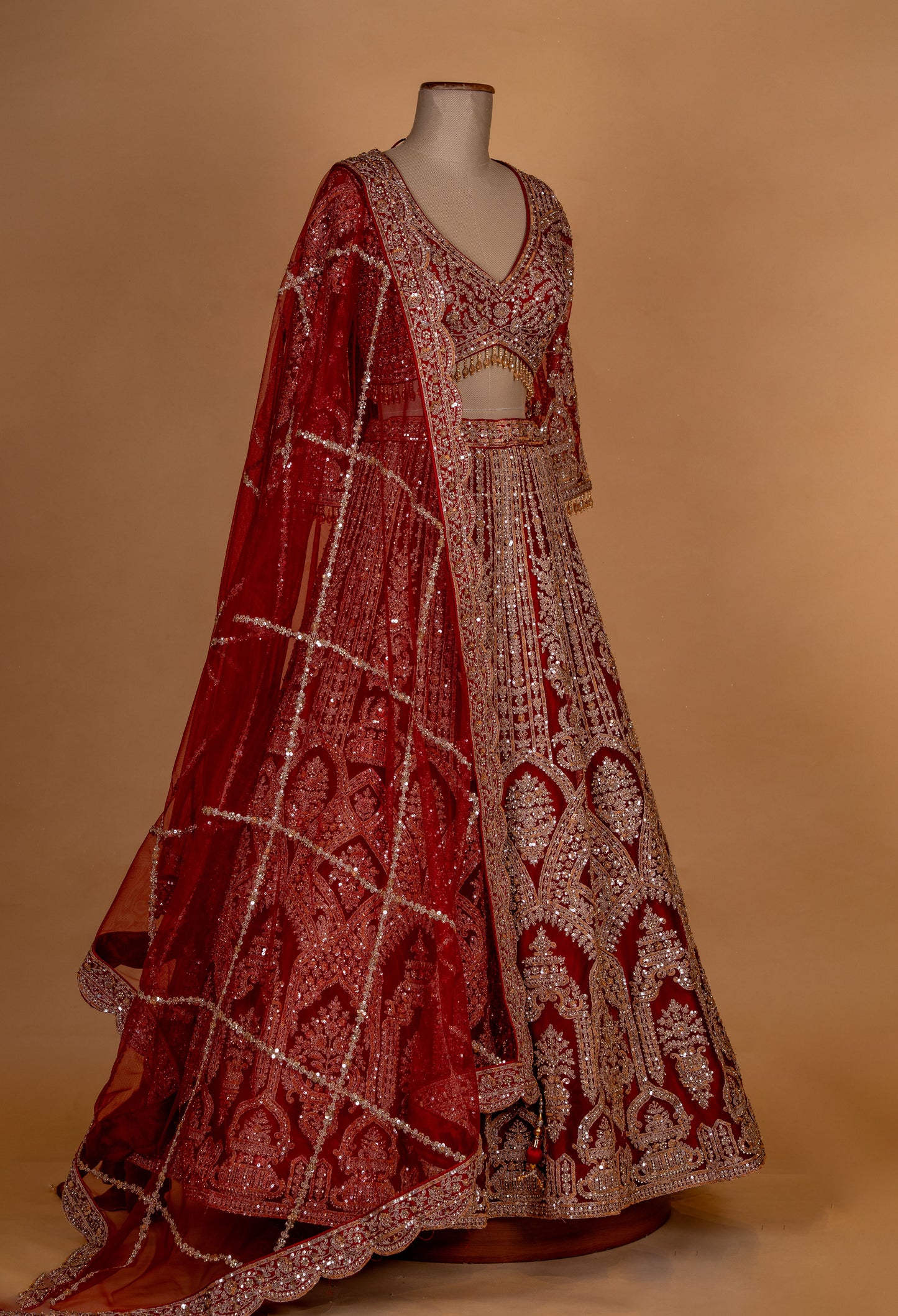 Classic Red Heavy Embroidered Bridal Lehenga with Net Dupatta