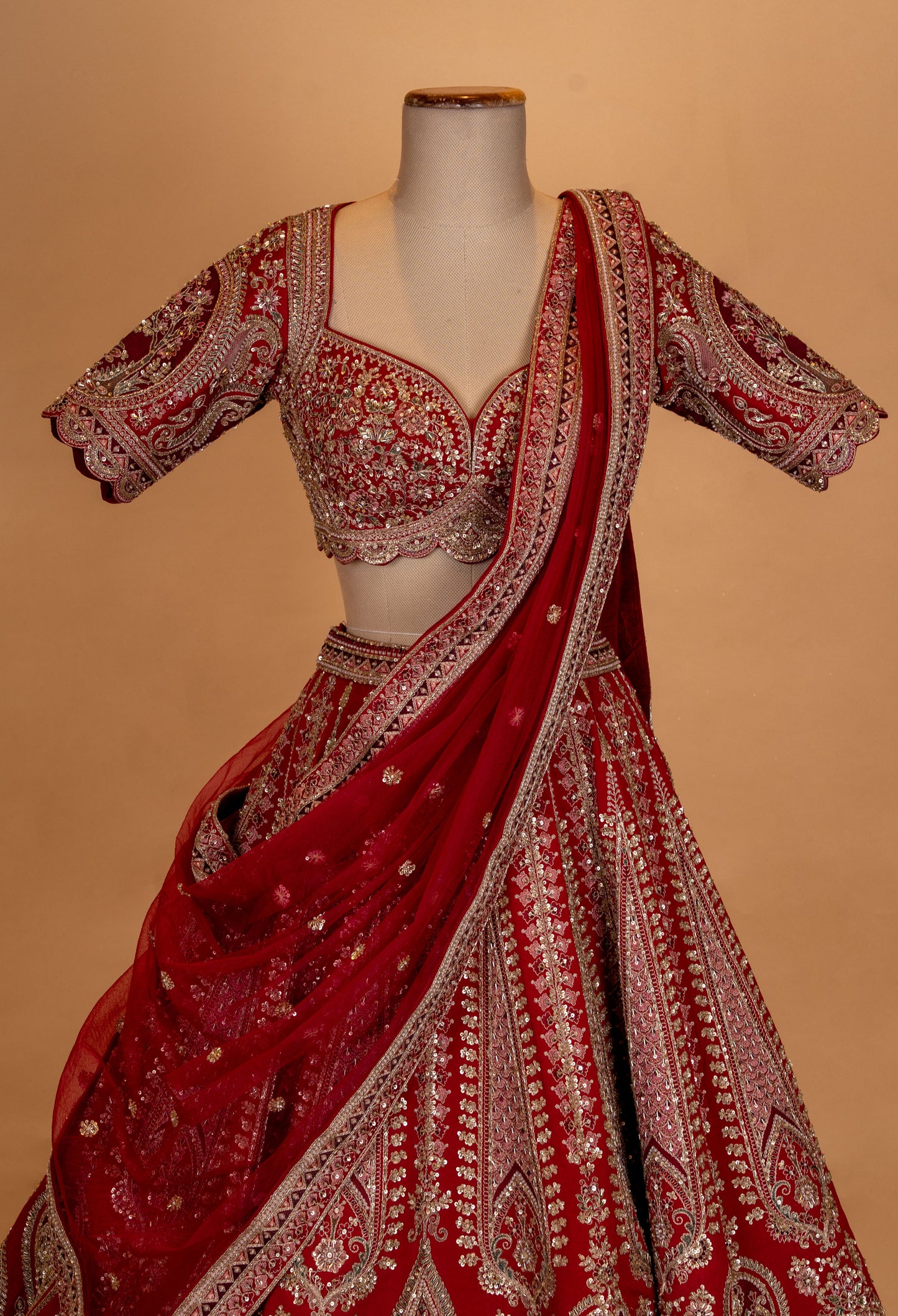 Bridal Red Heavy Embroidered Lehenga Choli with Net Dupatta