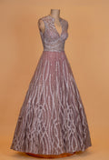 Dusty Rose Sequin Embellished Sleeveless Gown – Floor-Length Evening Wear