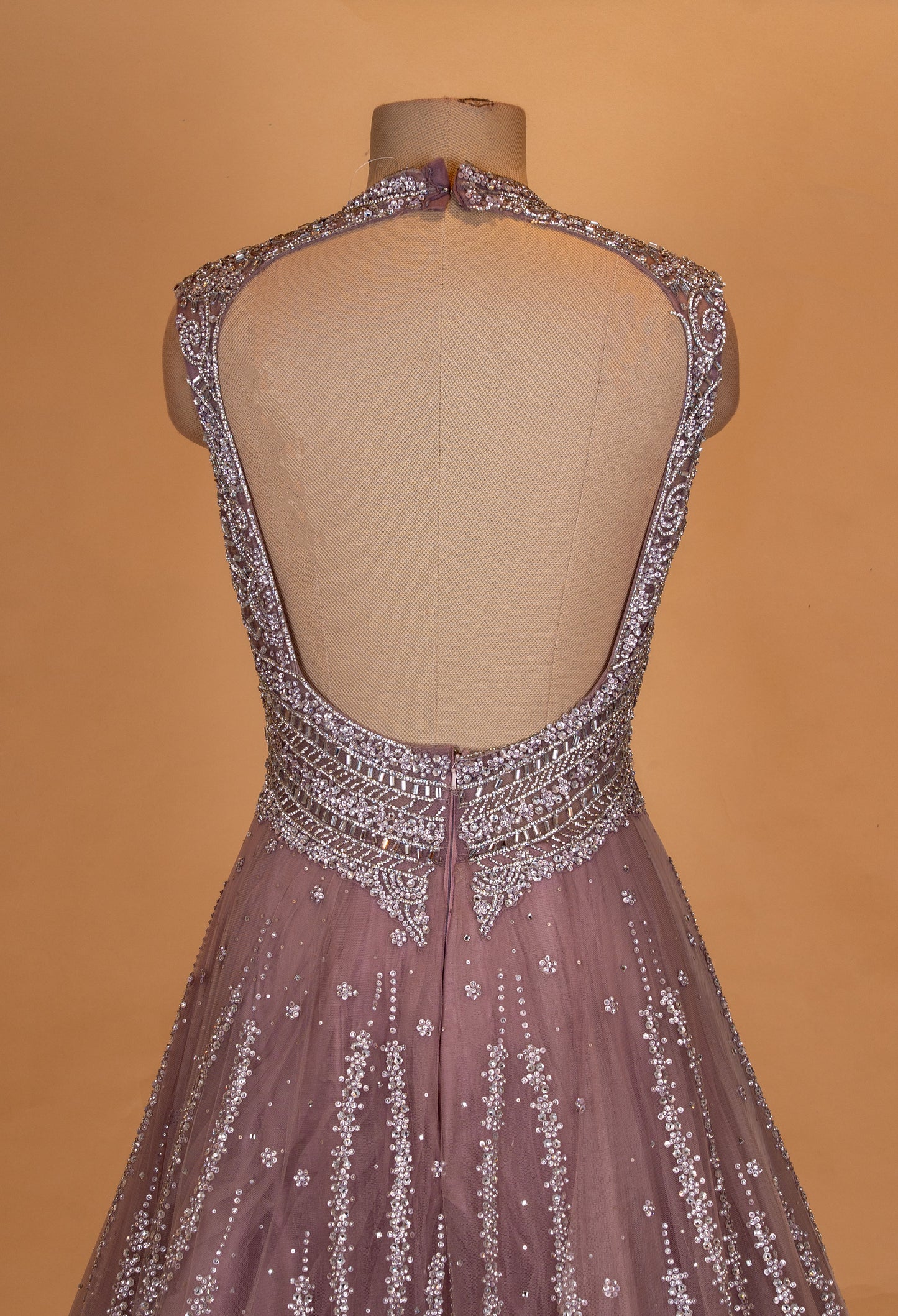 Dusty Rose Sequin Embellished Sleeveless Gown – Floor-Length Evening Wear