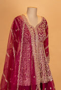 Deep Maroon Embroidered Anarkali Lehenga Set with Net Dupatta
