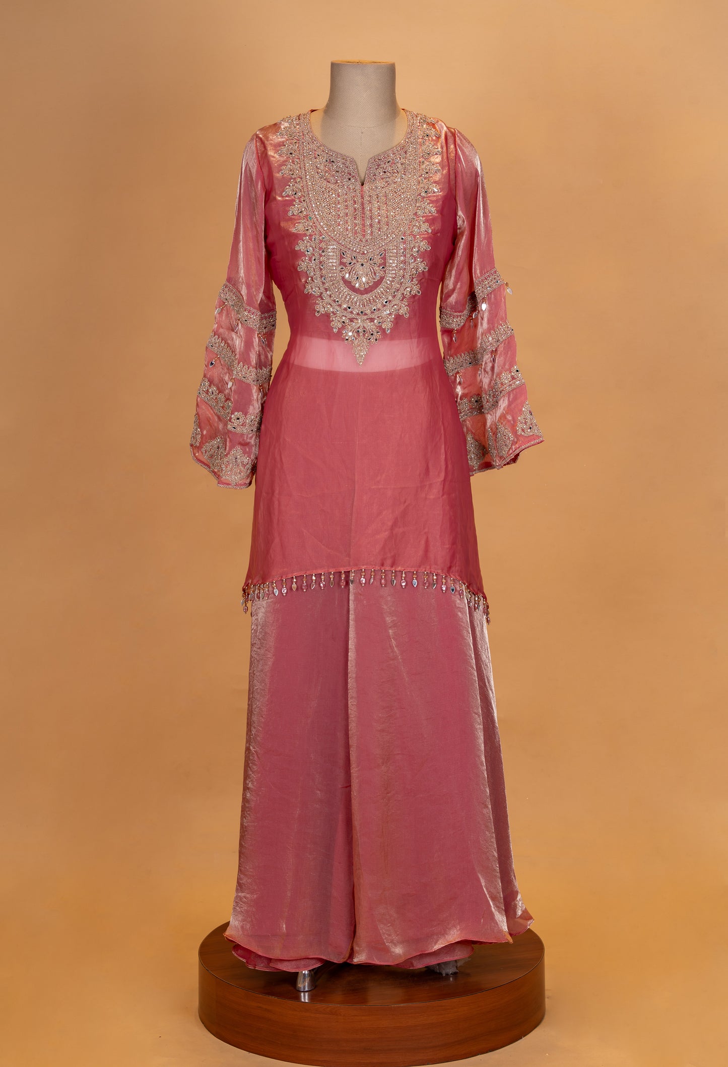 Dusty Rose Embroidered Kurta with Flared Skirt Set