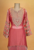 Dusty Rose Embroidered Kurta with Flared Skirt Set