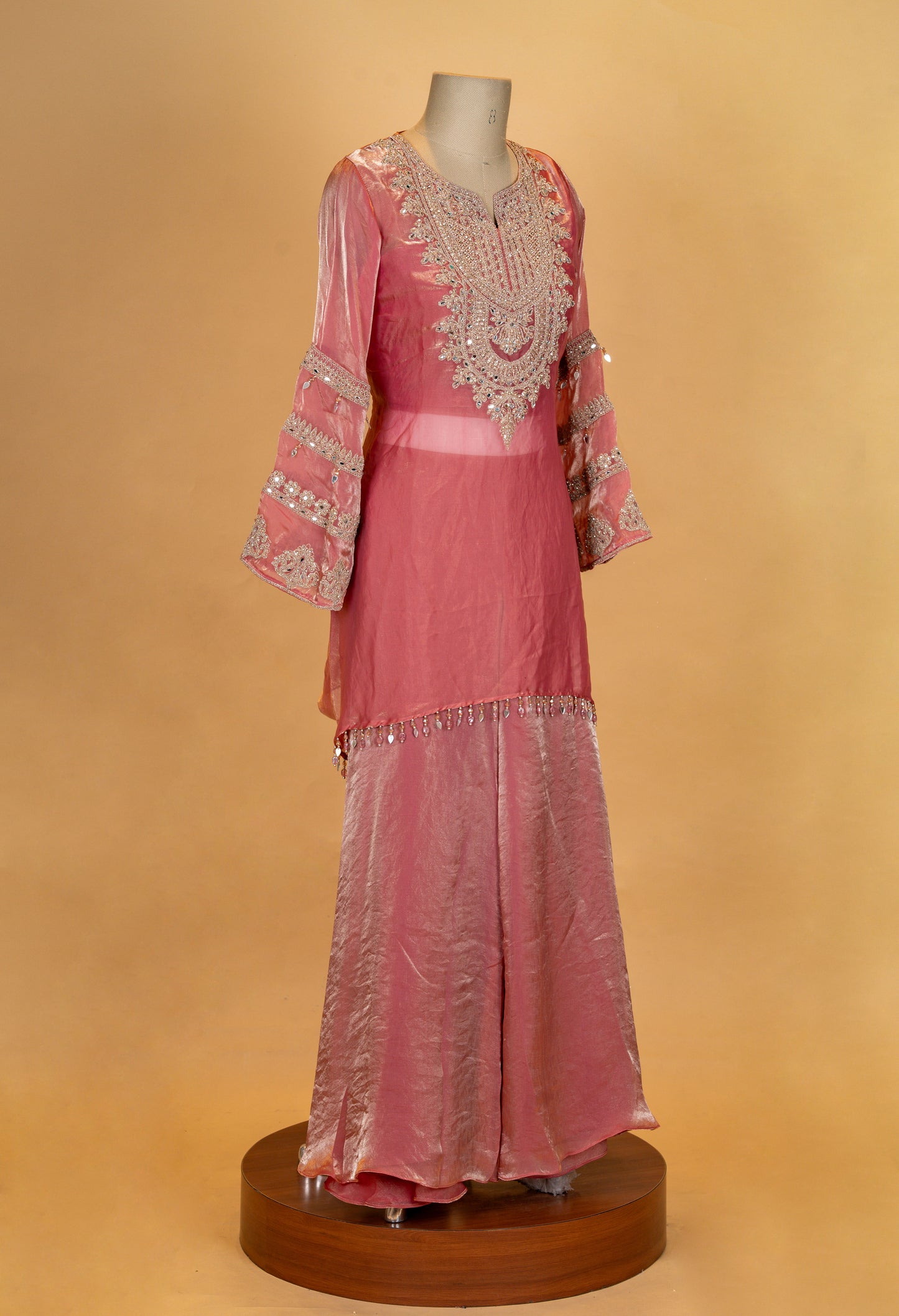 Dusty Rose Embroidered Kurta with Flared Skirt Set