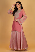 Dusty Rose Embroidered Kurta with Flared Skirt Set