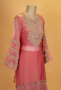 Dusty Rose Embroidered Kurta with Flared Skirt Set