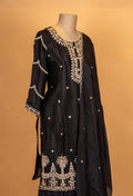 Classic Black Embroidered Kurta Sharara Set with Sheer Dupatta