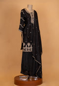 Classic Black Embroidered Kurta Sharara Set with Sheer Dupatta