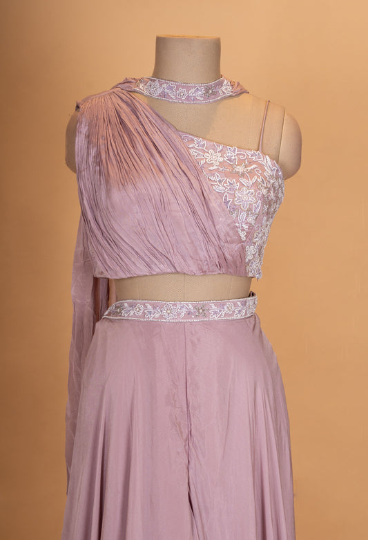 Dusty mauve one-shoulder draped evening gown – product image 2