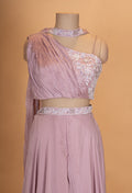 Dusty Mauve One-Shoulder Drape Gown with Embellished Waist Detail