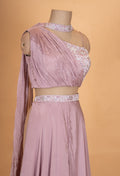 Dusty Mauve One-Shoulder Drape Gown with Embellished Waist Detail