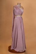 Dusty Mauve One-Shoulder Drape Gown with Embellished Waist Detail