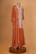 Rust Orange Embroidered Kurta Set with Palazzo & Flowing Cape