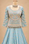 Elegant Ice Blue Designer Lehenga Set with Golden Embroidery & Matching Dupatta