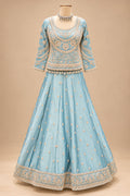 Elegant Ice Blue Designer Lehenga Set with Golden Embroidery & Matching Dupatta