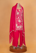 Rani Pink Embroidered Kurta Set with Straight Pants & Sheer Dupatta