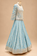 Elegant Ice Blue Designer Lehenga Set with Golden Embroidery & Matching Dupatta