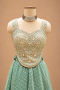 Elegant Mint Green Designer Lehenga Set with Golden Embroidered Blouse & Dupatta