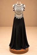 Elegant Black Designer Cape Gown with Gold Embroidered Bodice & Tassel Detailing