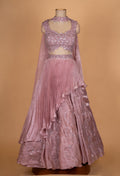 Elegant Mauve Sequin Embroidered Lehenga Set with Layered Skirt & Dupatta