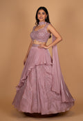 Elegant Mauve Sequin Embroidered Lehenga Set with Layered Skirt & Dupatta