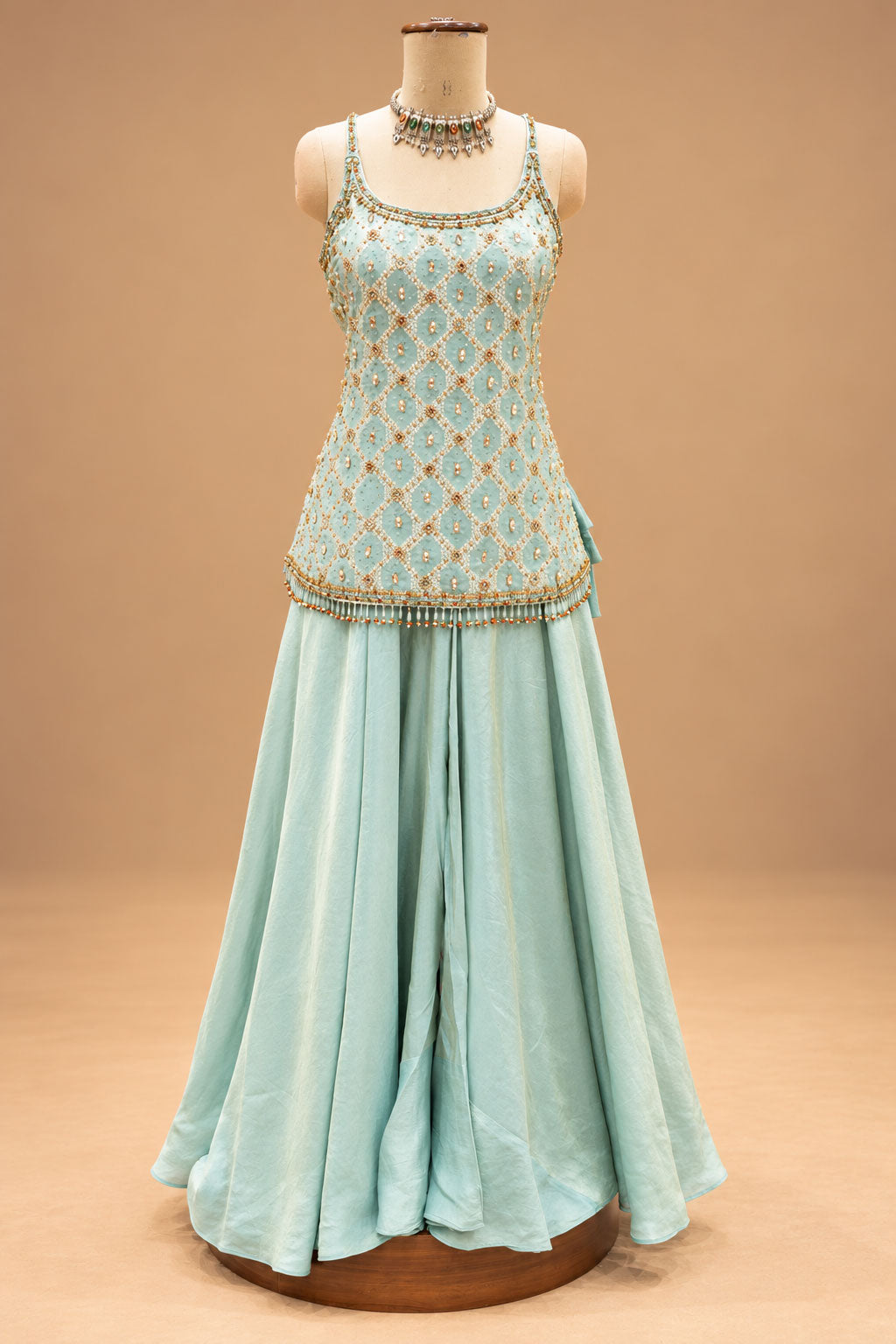 Elegant Mint Green Embroidered Lehenga Set with Matching Dupatta
