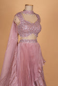 Elegant Mauve Sequin Embroidered Lehenga Set with Layered Skirt & Dupatta