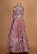 Elegant Mauve Sequin Embroidered Lehenga Set with Layered Skirt & Dupatta