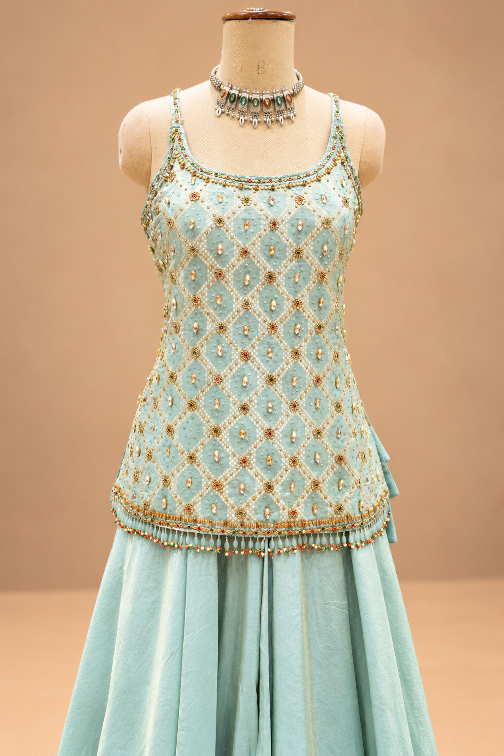 Elegant Mint Green Embroidered Lehenga Set with Matching Dupatta