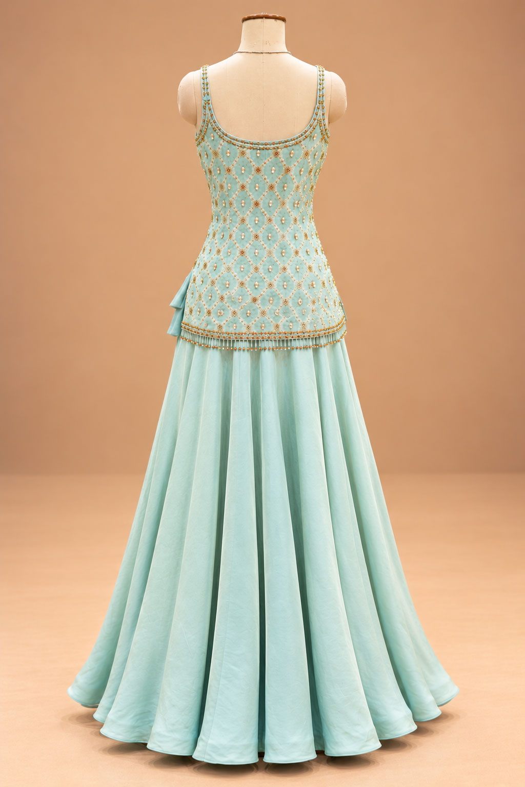 Elegant Mint Green Embroidered Lehenga Set with Matching Dupatta