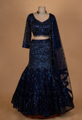 Midnight Blue Sequin Embroidered Lehenga Set with Net Dupatta