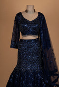 Midnight Blue Sequin Embroidered Lehenga Set with Net Dupatta