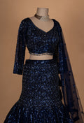Midnight Blue Sequin Embroidered Lehenga Set with Net Dupatta
