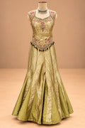 Elegant Olive Green Designer Anarkali Gown with Golden Jacquard Work & Matching Dupatta