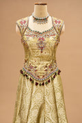 Elegant Olive Green Designer Anarkali Gown with Golden Jacquard Work & Matching Dupatta