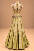 Elegant Olive Green Designer Anarkali Gown with Golden Jacquard Work & Matching Dupatta