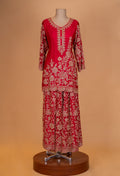 Royal Red Embroidered Kurta Palazzo Set with Dupatta